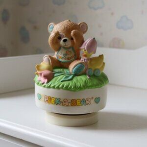 Vintage Enesco Musical Figurine Peek A Bear Everything Is Beautiful 1984 Baby